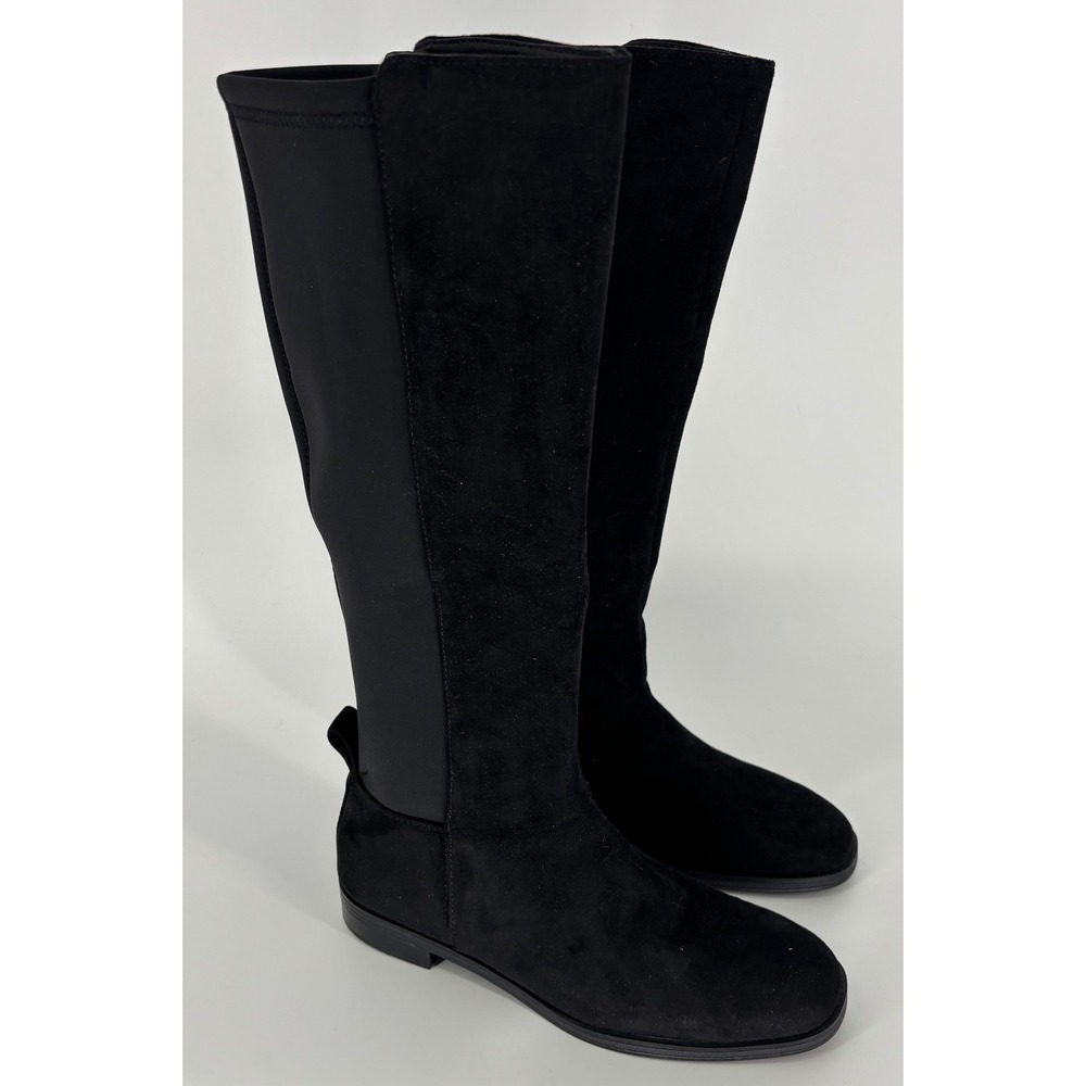 Splendid Manny Knee High Boot Black Women Size 8.5 Faux Suede Low Heel Round Toe
